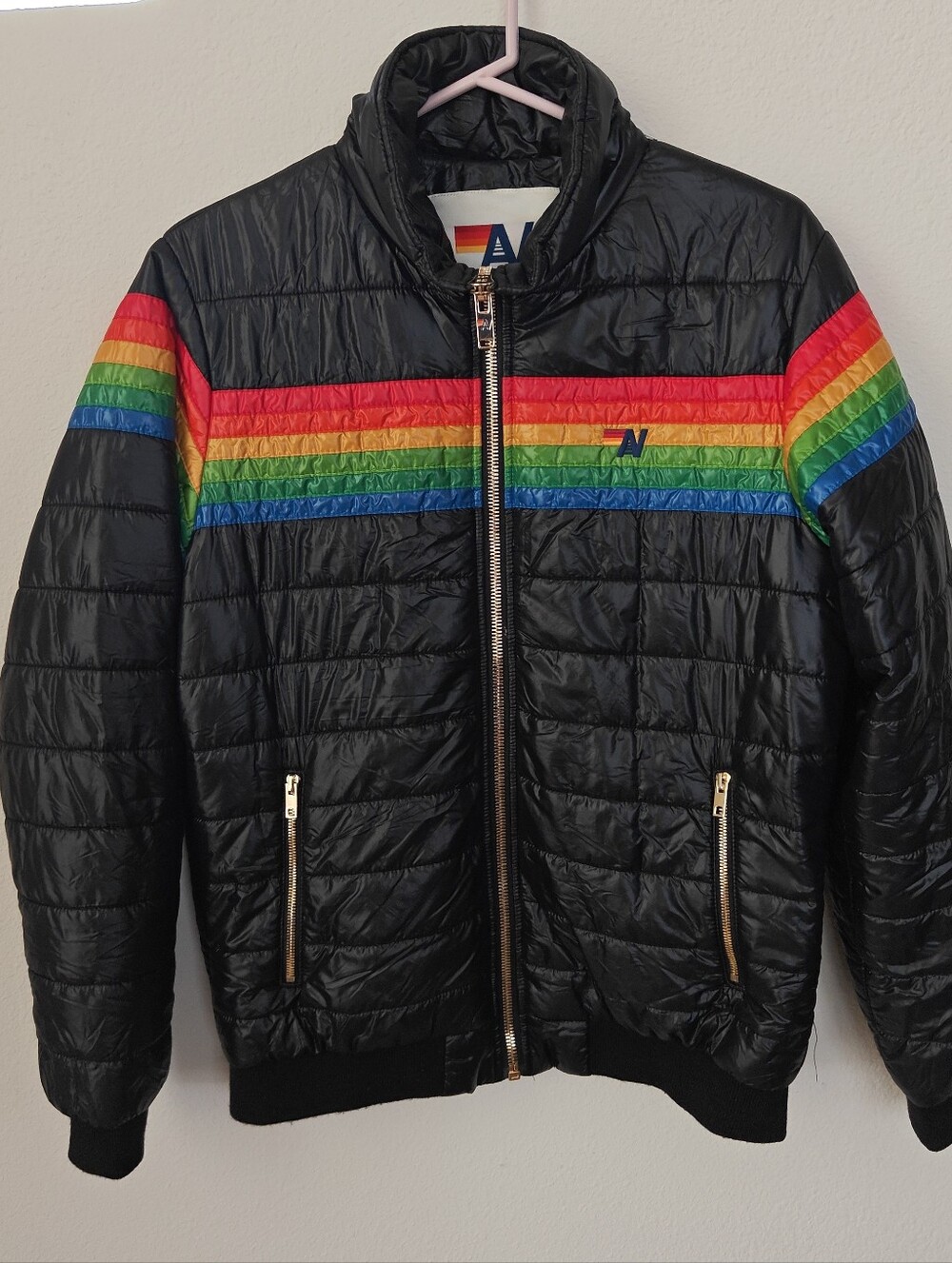 Aviator Nation  Rainbow Stripe Puffer Jacket – Black – Size L - Picture 3 of 8